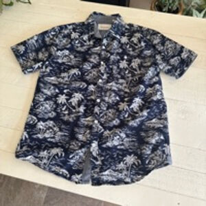 Boys Paper Denim & Cloth Shirt, Size 10/12 Blue & White palm tree ocean island